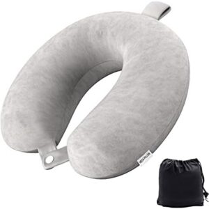 Travel Pillow Memory Foam Neck Pillow Lightweight Quick Pack for Aeroplane Train Car Travel Camping Neck Support Pillow (Light Grey)